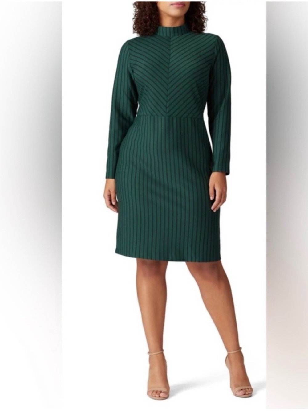 ELOQUII- Structured Chevron Midi Dress in Forest Green- US28